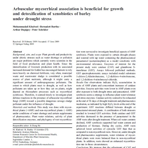 Mohammadali Khalvati - Arbuscular mycorrhizal association is beneficial for growth and detoxification of xenobiotics of barley under drought stress pdf