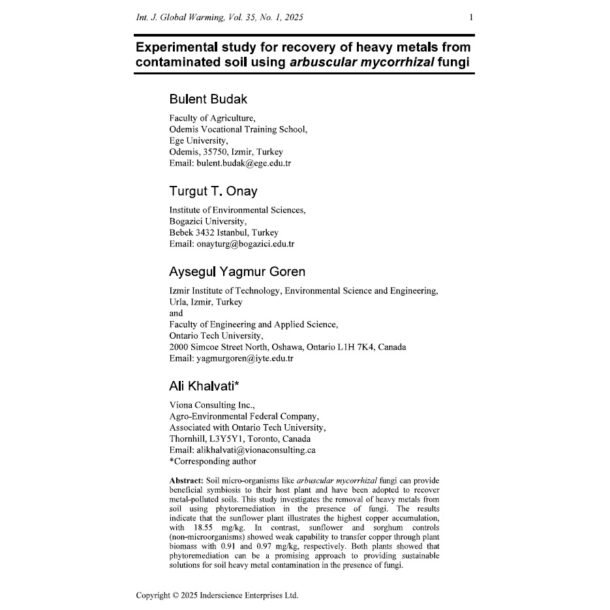 Mohammadali Khalvati-Experimental study for recovery of heavy metals from contaminated soil using arbuscular mycorrhizal fungi cover pdf