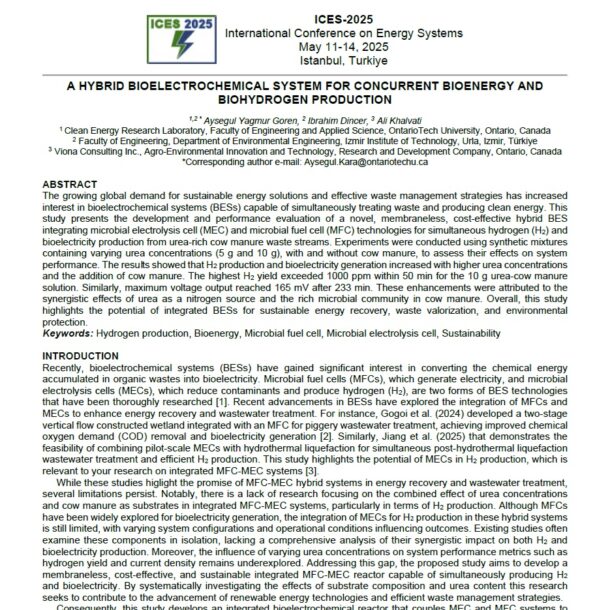 Ali Khalvati - A HYBRID BIOELECTROCHEMICAL SYSTEM FOR CONCURRENT BIOENERGY AND BIOHYDROGEN PRODUCTION