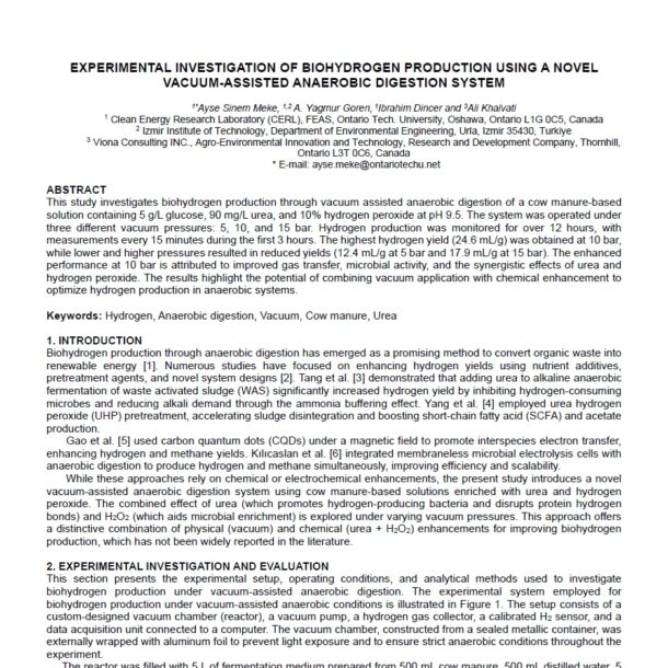 Ali Khalvati - EXPERIMENTAL INVESTIGATION OF BIOHYDROGEN PRODUCTION USING A NOVEL VACUUM-ASSISTED ANAEROBIC DIGESTION SYSTEM
