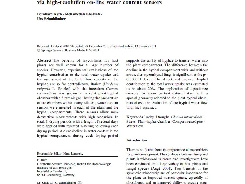 Quantification of mycorrhizal water uptake via high-resolution on-line water content sensors