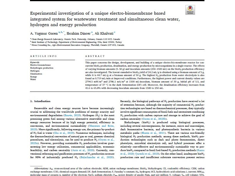 Experimental investigation of a unique electro-biomembrane based integrated system for wastewater treatment and simultaneous clean water, hydrogen and energy production