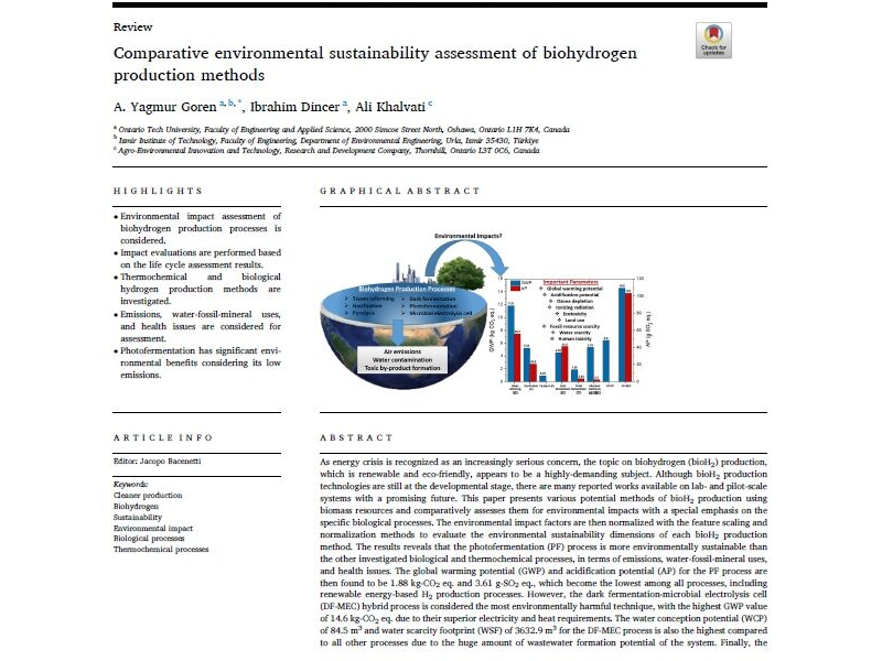 Comparative environmental sustainability assessment of biohydrogen production methods