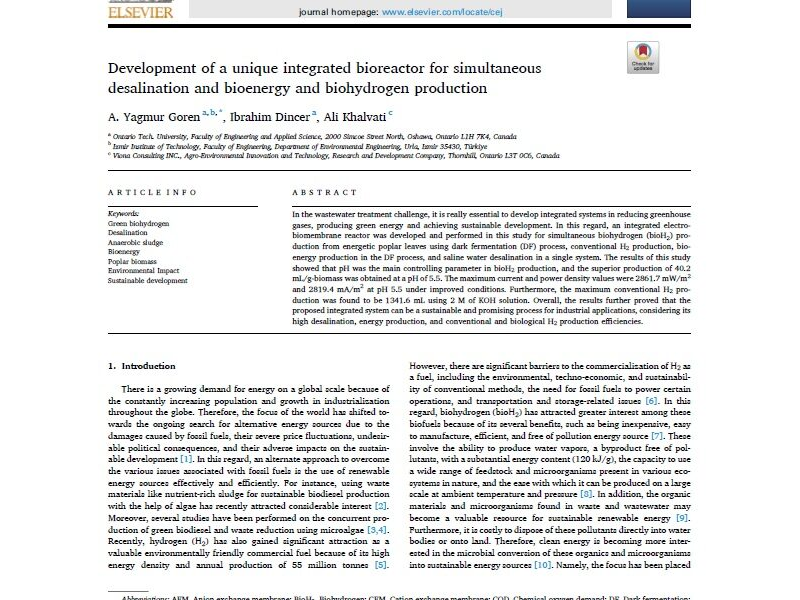 Development of a unique integrated bioreactor for simultaneous desalination and bioenergy and biohydrogen production