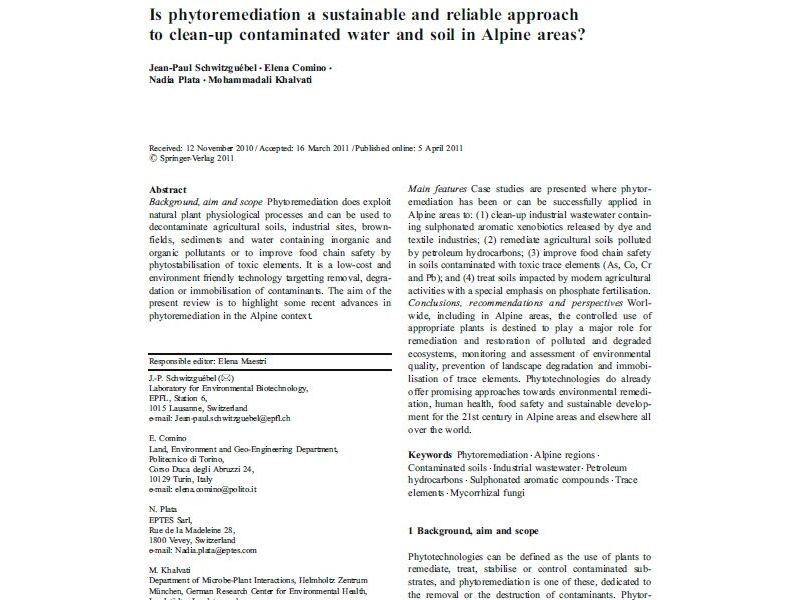 Is phytoremediation a sustainable and reliable approach to clean-up contaminated water and soil in Alpine areas?