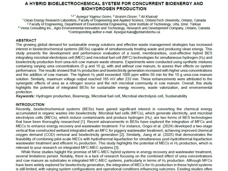 A hybrid bioelectrochemical system for concurrent bioenergy and biohydrogen production