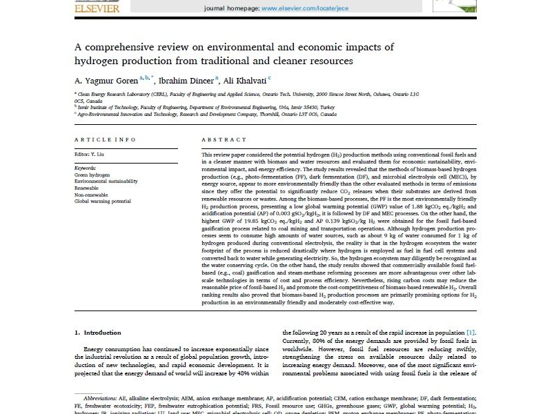 A comprehensive review on environmental and economic impacts of hydrogen production from traditional and cleaner resources